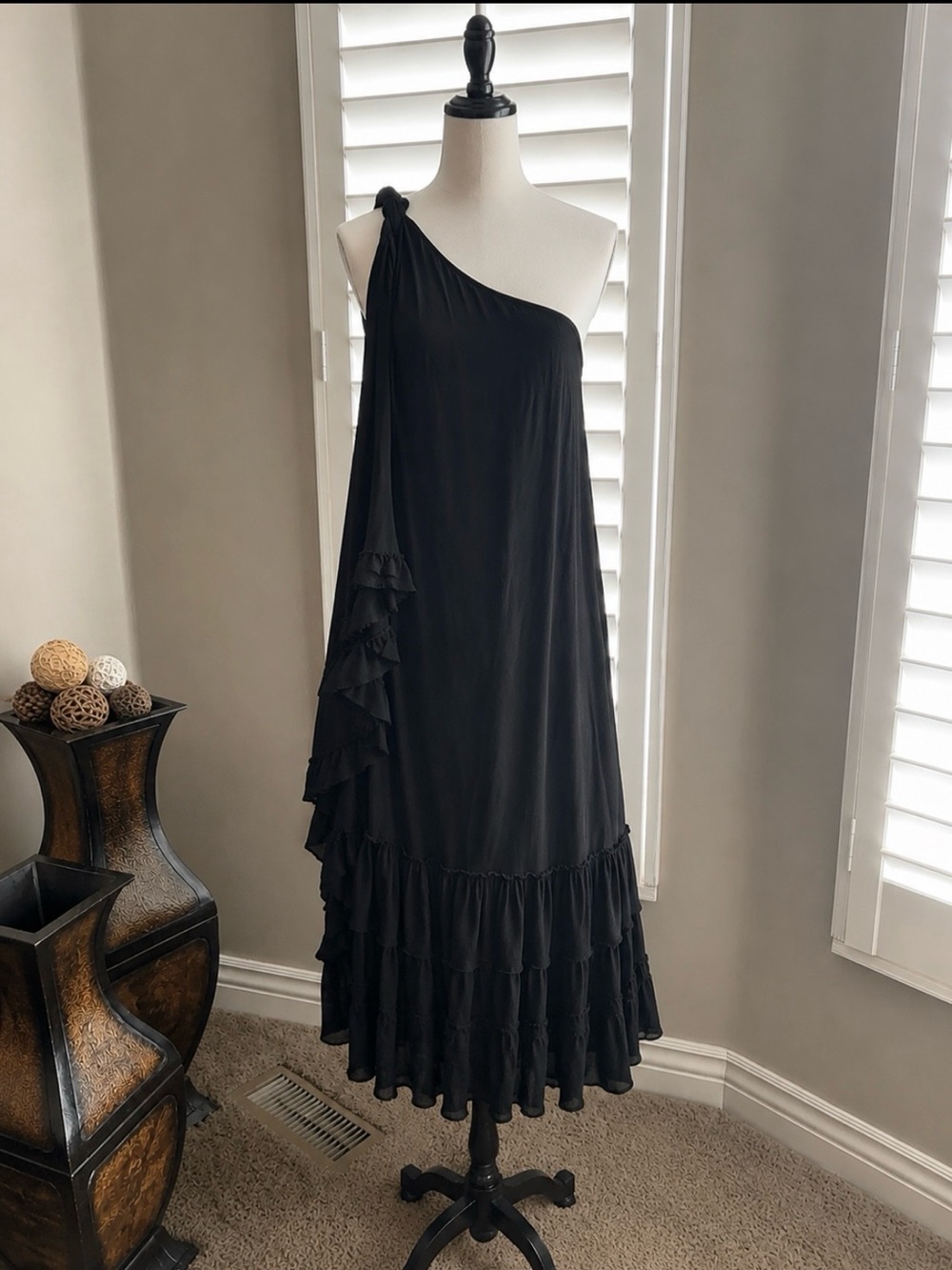 Free People Black One-Shoulder Ruffle Maxi Dress
